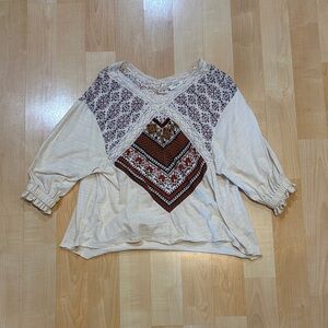 Bohemian Cream and Brown Women's Top